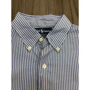 Ralph Lauren Marlowe Blue White Stripe Button‎ Down Shirt 100% Cotton Men's L